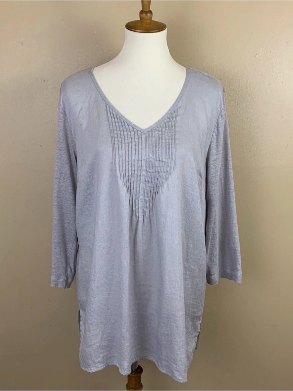 J Jill Love Linen Top Womens Large Gray Pintucked Bust 100% Linen Casual Tunic